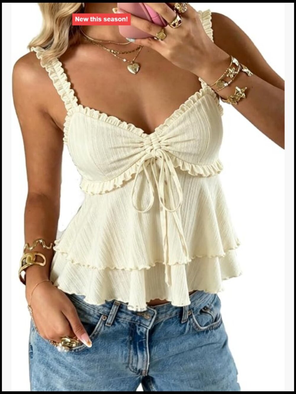 Y2K Babydoll Tank Top Tie Front Peplum Going Out Sleeveless